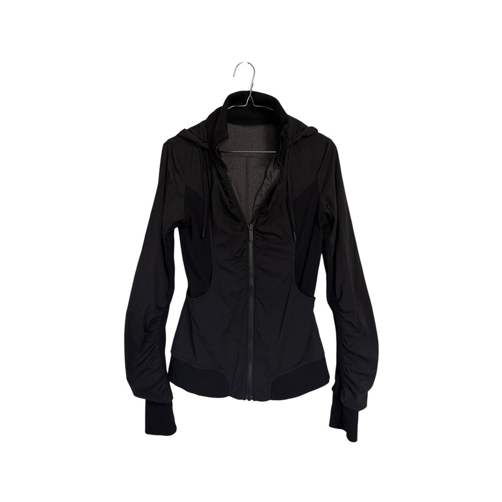 Lululemon Beyound Studio Jacket Black Ruched Hooded Full Zip Size 4 LW3EBZS